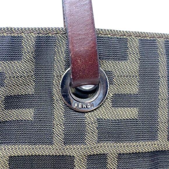 Fendi FF Logo Zucca Bag Shoulder Strap Tote Purse Brown Black Canvas Monogram - Picture 9 of 9